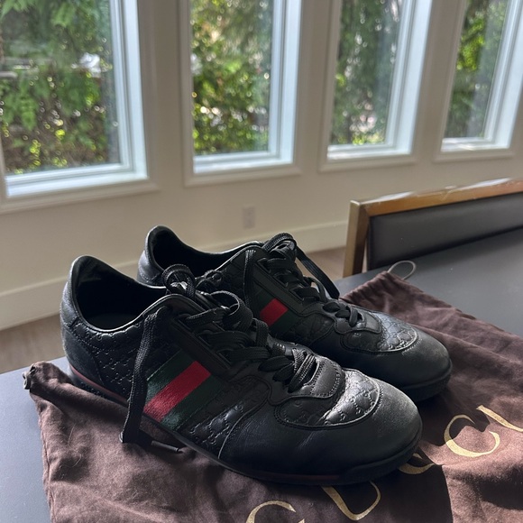 Gucci Men's Black and Green Sneakers 8.5 - Picture 1 of 2